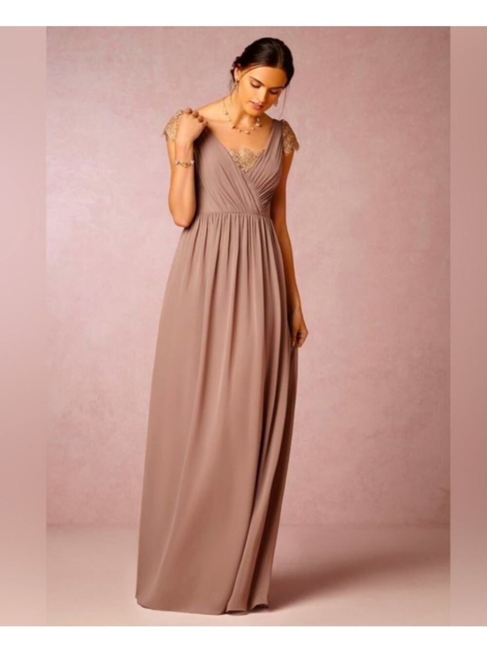 BHLDN Anthropologie Jenny Yoo Evangeline mocha mousse gown